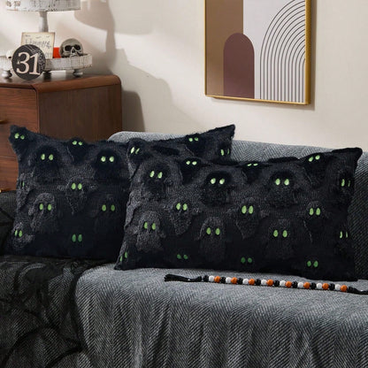 2Pcs Halloween Pillow Covers 18x18 Inch White Ghost Throw Pillow Cases Soft Plush Faux Fur Wool Couch Cushion Case For Chair Sofa Bedroom Living Room Home Decor