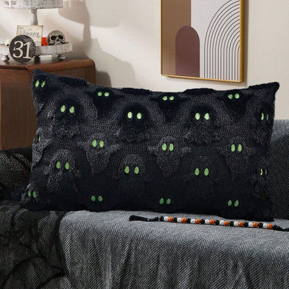 2Pcs Halloween Pillow Covers 18x18 Inch White Ghost Throw Pillow Cases Soft Plush Faux Fur Wool Couch Cushion Case For Chair Sofa Bedroom Living Room Home Decor