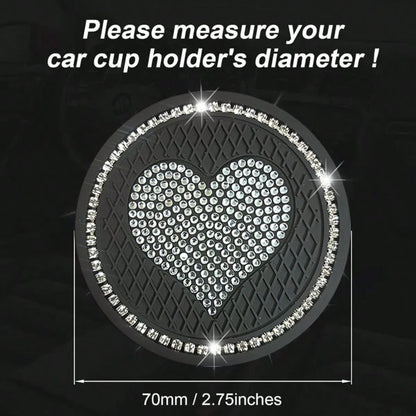 2pcs Heart-Shaped Rhinestone Car Cup Holder Coasters, Sparkling Crystal Decor, Durable Material, Fits Most Car Models, Stylish And Practical