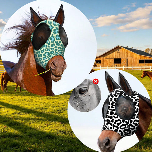 2pcs Leopard Print Horse Face Mask, M/L Size Optional, Comfortable Horse Face Mask With Ears, UV Protection And Sun Protection, Soft And Lightweight, Breathable, Mosquito And Fly Proof