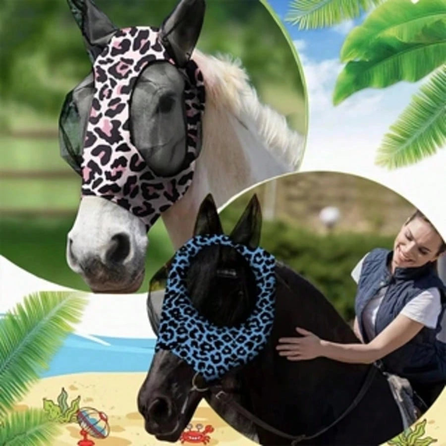 2pcs Leopard Print Horse Face Mask, M/L Size Optional, Comfortable Horse Face Mask With Ears, UV Protection And Sun Protection, Soft And Lightweight, Breathable, Mosquito And Fly Proof