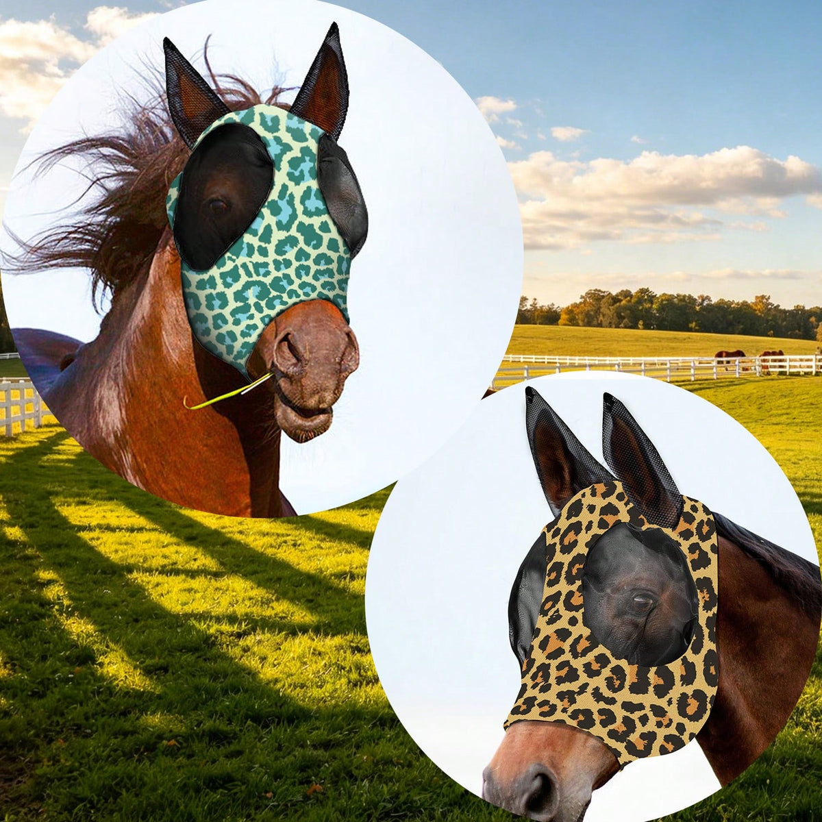 2pcs Leopard Print Horse Face Mask, M/L Size Optional, Comfortable Horse Face Mask With Ears, UV Protection And Sun Protection, Soft And Lightweight, Breathable, Mosquito And Fly Proof