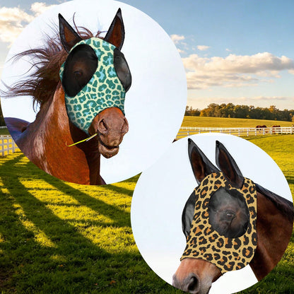 2pcs Leopard Print Horse Face Mask, M/L Size Optional, Comfortable Horse Face Mask With Ears, UV Protection And Sun Protection, Soft And Lightweight, Breathable, Mosquito And Fly Proof