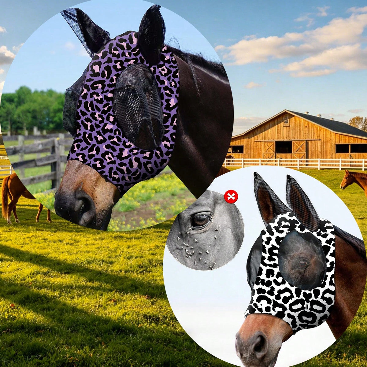 2pcs Leopard Print Horse Face Mask, M/L Size Optional, Comfortable Horse Face Mask With Ears, UV Protection And Sun Protection, Soft And Lightweight, Breathable, Mosquito And Fly Proof