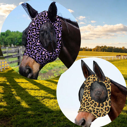 2pcs Leopard Print Horse Face Mask, M/L Size Optional, Comfortable Horse Face Mask With Ears, UV Protection And Sun Protection, Soft And Lightweight, Breathable, Mosquito And Fly Proof