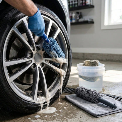 2Pcs Long Handle Tire Brush, Car Wheel Rim Cleaning Scrubber, Microfiber Auto Detailing Brush For Rims, Engine, Exhaust, Motorcycle, Bicycle, Truck SUV, Car Care Supplies, Garage Cleaning Tools