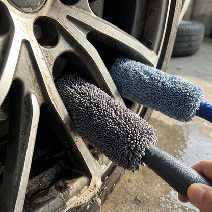 2Pcs Long Handle Tire Brush, Car Wheel Rim Cleaning Scrubber, Microfiber Auto Detailing Brush For Rims, Engine, Exhaust, Motorcycle, Bicycle, Truck SUV, Car Care Supplies, Garage Cleaning Tools