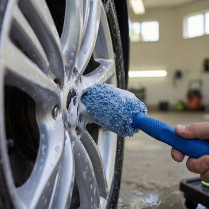 2Pcs Long Handle Tire Brush, Car Wheel Rim Cleaning Scrubber, Microfiber Auto Detailing Brush For Rims, Engine, Exhaust, Motorcycle, Bicycle, Truck SUV, Car Care Supplies, Garage Cleaning Tools