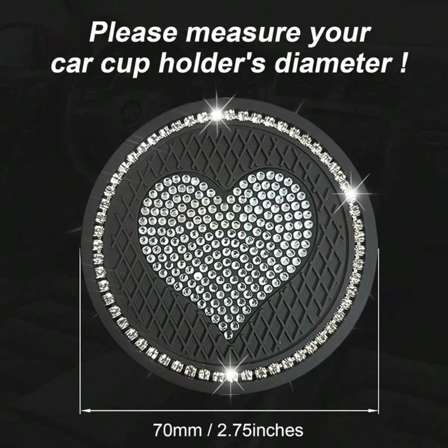 2PCS Luxury Style Multi-Color Rhinestone Heart Car Cup Holders, Sparkling Rhinestone Texture, Soft Durable Easy To Clean, Secure Water Cups And Beautify Interior