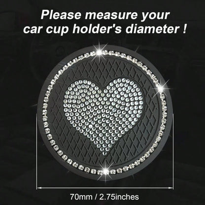 2PCS Luxury Style Multi-Color Rhinestone Heart Car Cup Holders, Sparkling Rhinestone Texture, Soft Durable Easy To Clean, Secure Water Cups And Beautify Interior