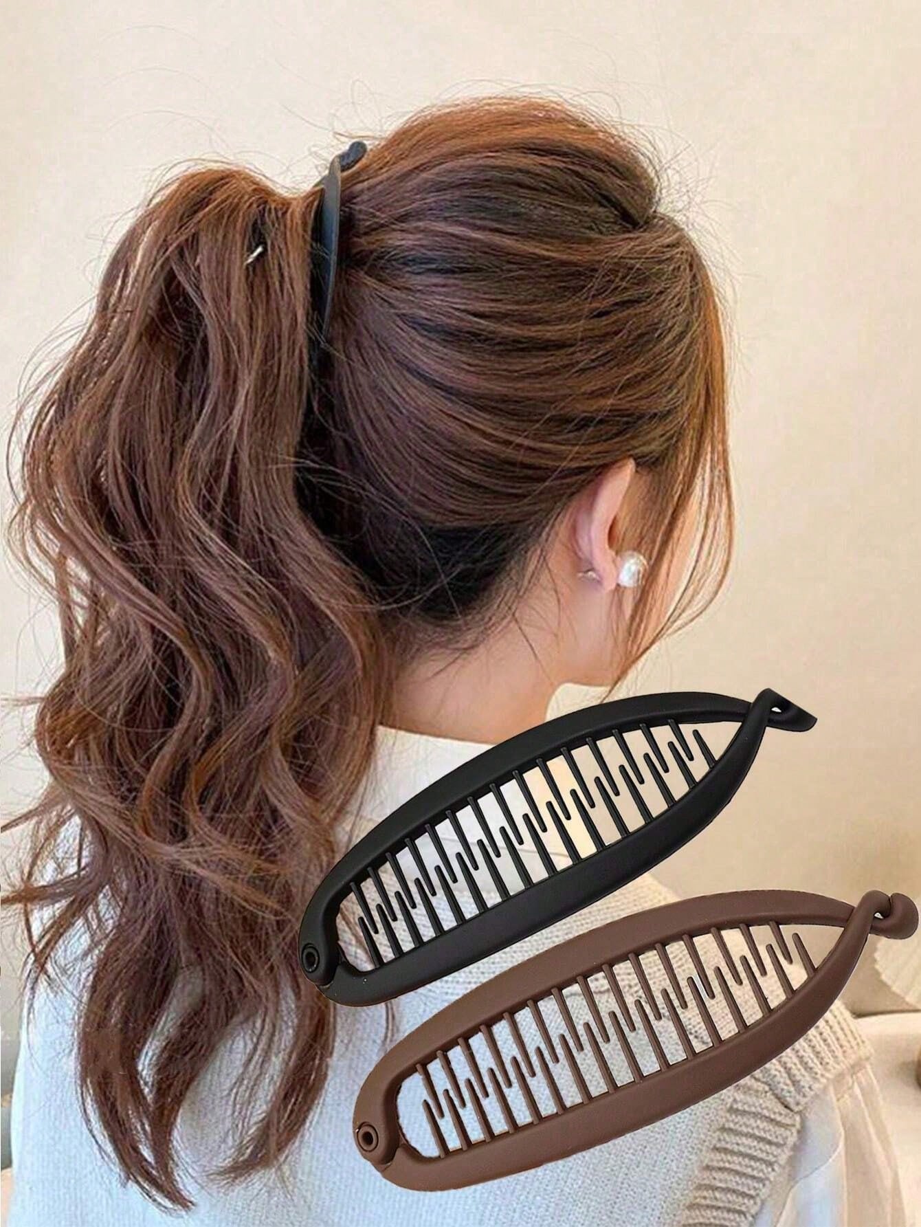 2pcs Matte Wavy Hair Clips, Beach Party Ponytail Clips, Bun Maker, Banana Hair Clips Hair Accessories