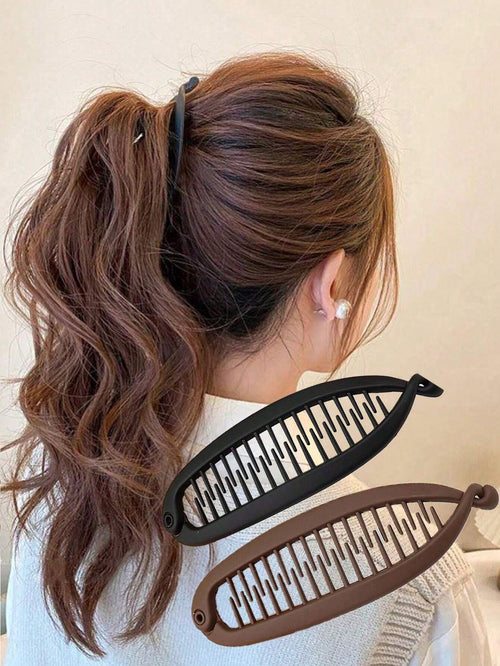 2pcs Matte Wavy Hair Clips, Beach Party Ponytail Clips, Bun Maker, Banana Hair Clips Hair Accessories