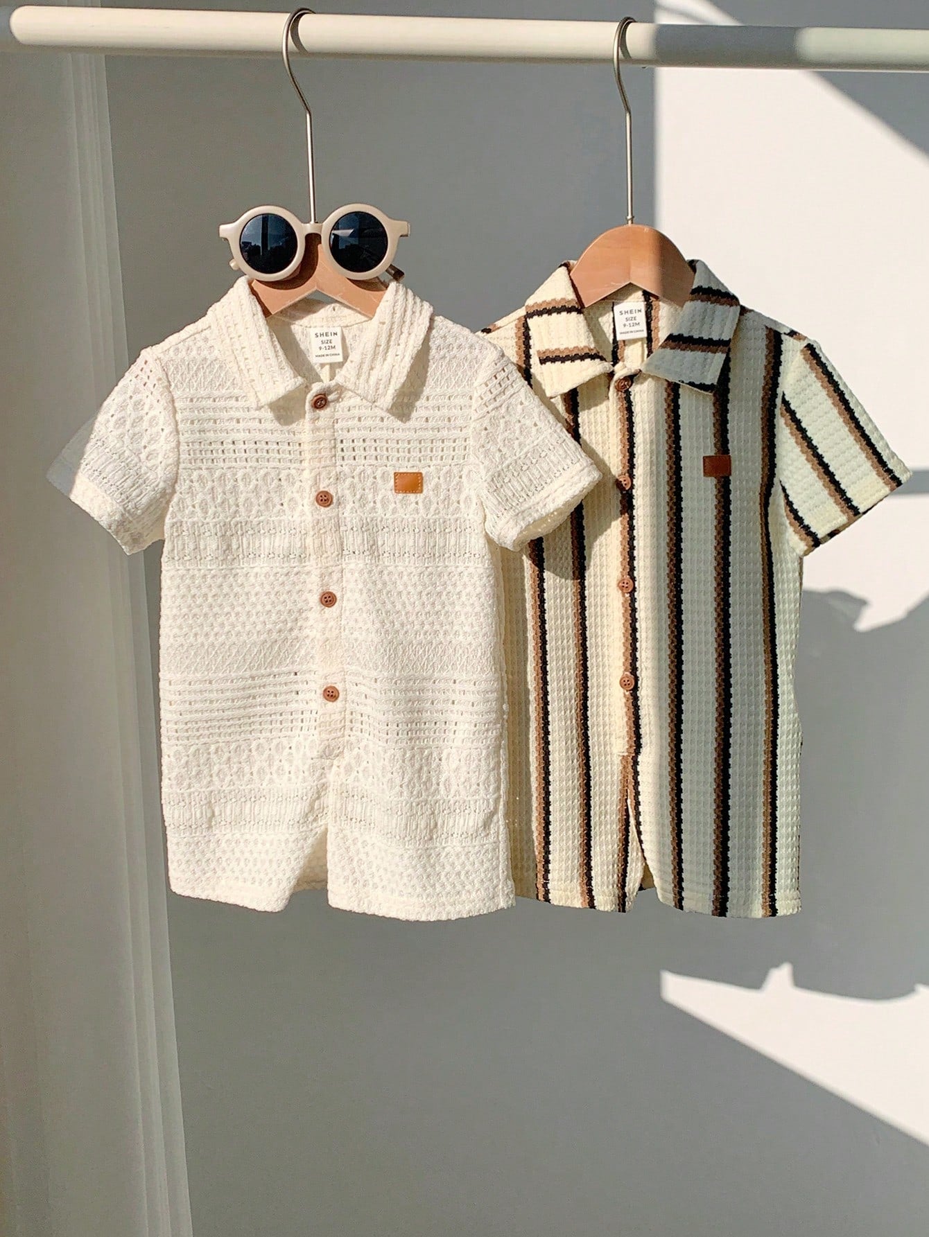 2pcs Newborn Baby Unisex Casual Striped Polo Collar Short Sleeve Romper Set,Blue And White Stripe,Summer,Casual,Family Matching,Birthday Party,Wedding