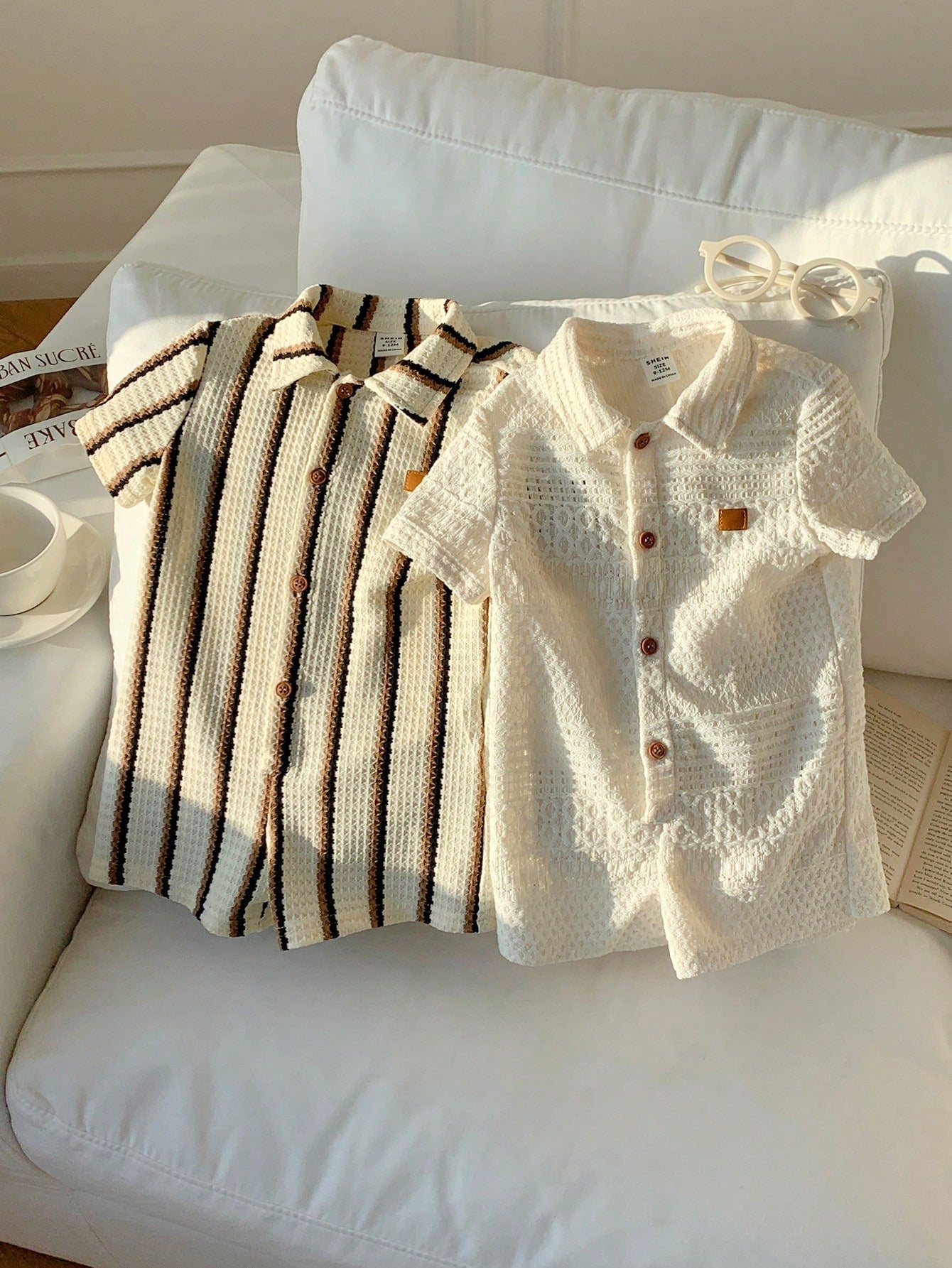 2pcs Newborn Baby Unisex Casual Striped Polo Collar Short Sleeve Romper Set,Blue And White Stripe,Summer,Casual,Family Matching,Birthday Party,Wedding