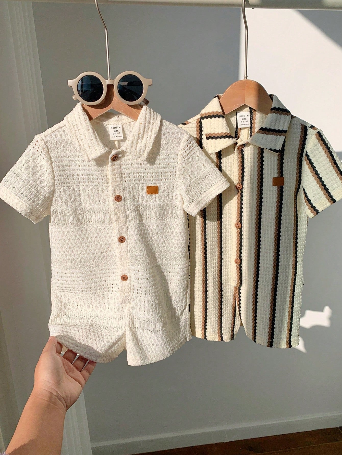 2pcs Newborn Baby Unisex Casual Striped Polo Collar Short Sleeve Romper Set,Blue And White Stripe,Summer,Casual,Family Matching,Birthday Party,Wedding