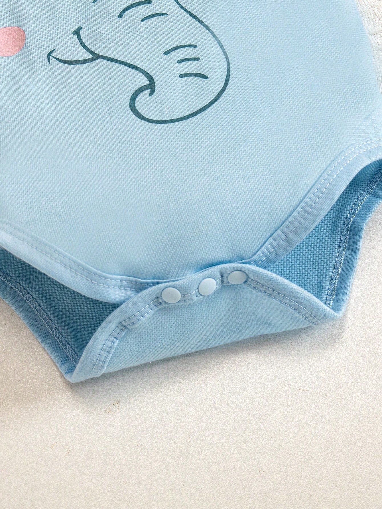 2pcs Newborn Short Sleeve Outfit Blue And White Striped Summer Casual Cute Family Matching Romper Shorts Elephant Print Soft Comfortable Clothes