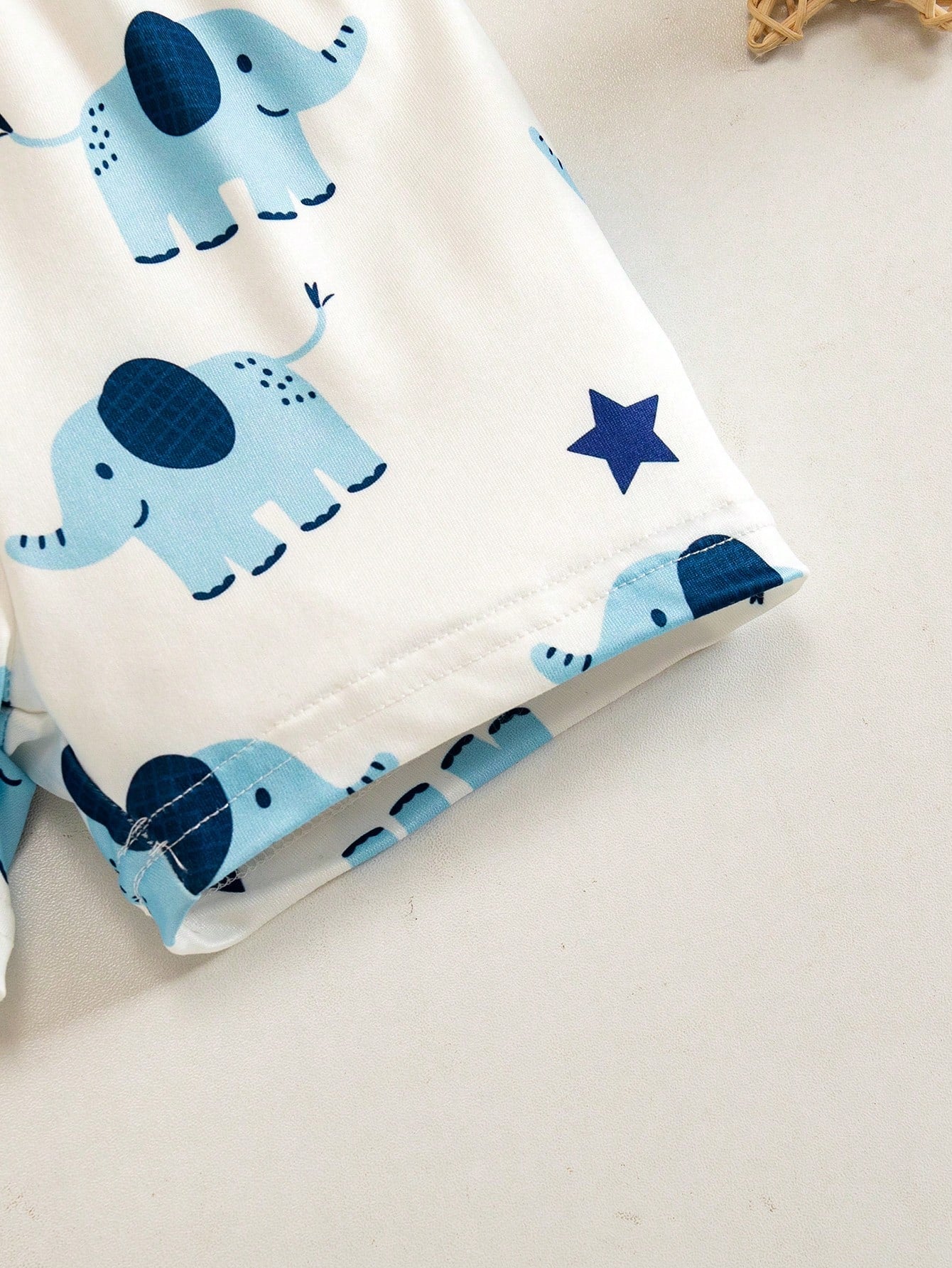 2pcs Newborn Short Sleeve Outfit Blue And White Striped Summer Casual Cute Family Matching Romper Shorts Elephant Print Soft Comfortable Clothes