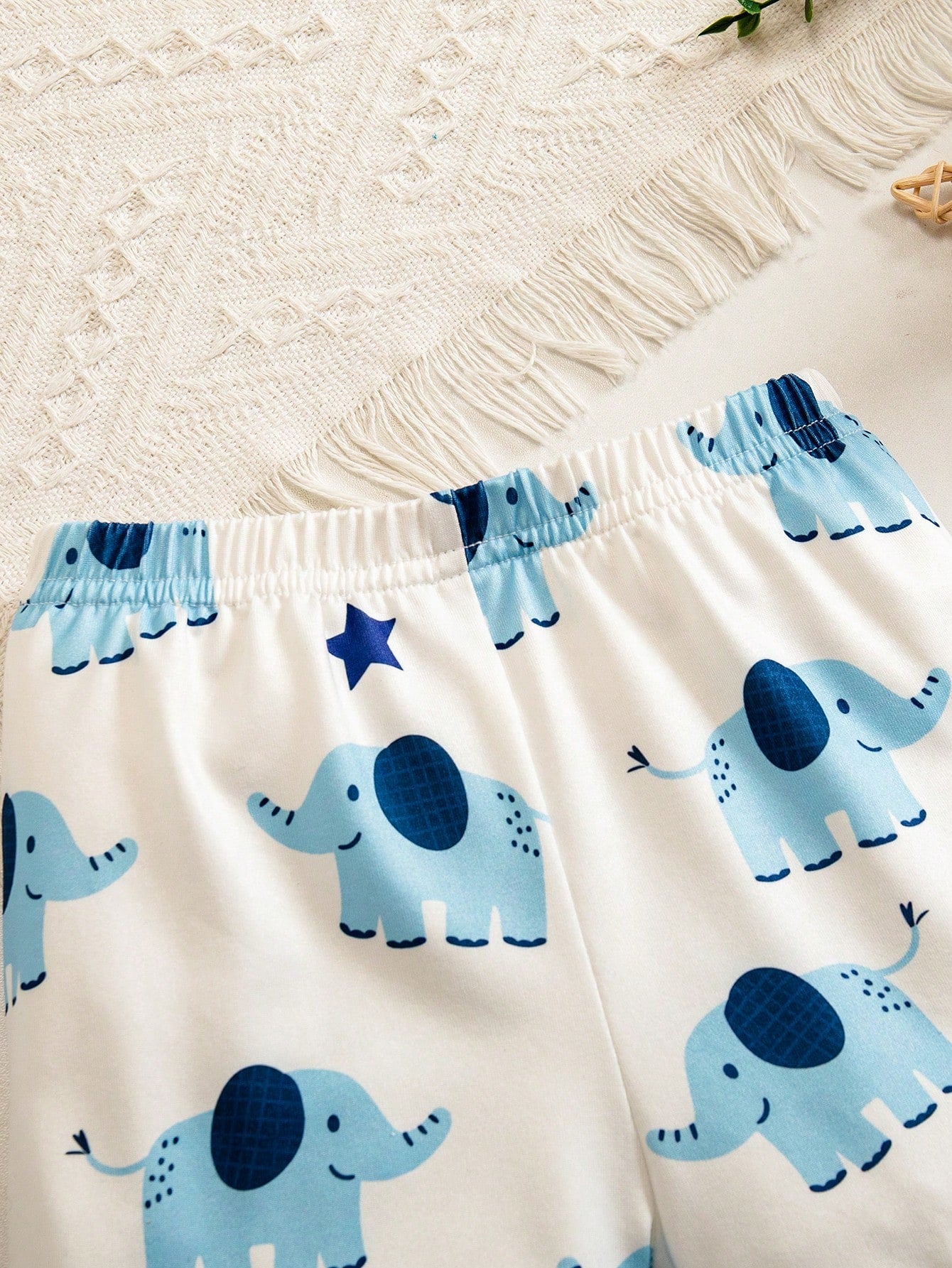 2pcs Newborn Short Sleeve Outfit Blue And White Striped Summer Casual Cute Family Matching Romper Shorts Elephant Print Soft Comfortable Clothes