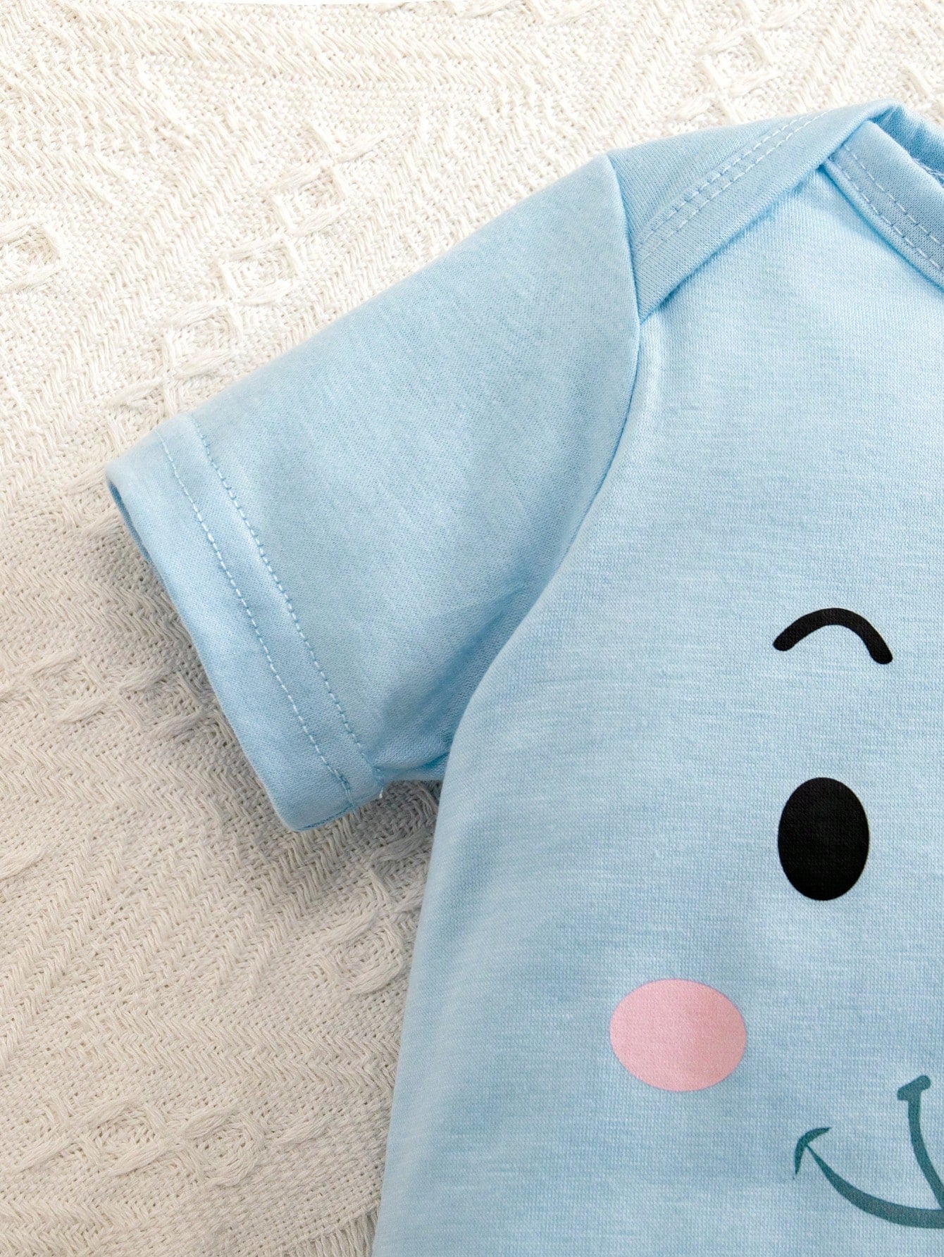 2pcs Newborn Short Sleeve Outfit Blue And White Striped Summer Casual Cute Family Matching Romper Shorts Elephant Print Soft Comfortable Clothes