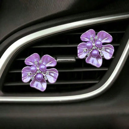2pcs Pearl Rhinestone Flower Car Air Vent Decor Clips, Car AC Vent Decoration, Interior Fresh Flower Ornament