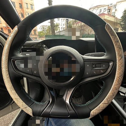2pcs Personalized Non-Slip Steering Wheel Cover- Faux Gold Silk Fabric Pattern + Easy Installation + No Inner Ring, For Car/MPV/SUV/RV/Pickup/Van/D-Shape/O-Shape/Round Steering Wheel