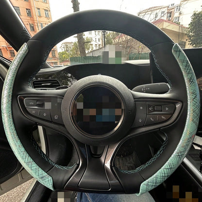 2pcs Personalized Non-Slip Steering Wheel Cover- Faux Gold Silk Fabric Pattern + Easy Installation + No Inner Ring, For Car/MPV/SUV/RV/Pickup/Van/D-Shape/O-Shape/Round Steering Wheel