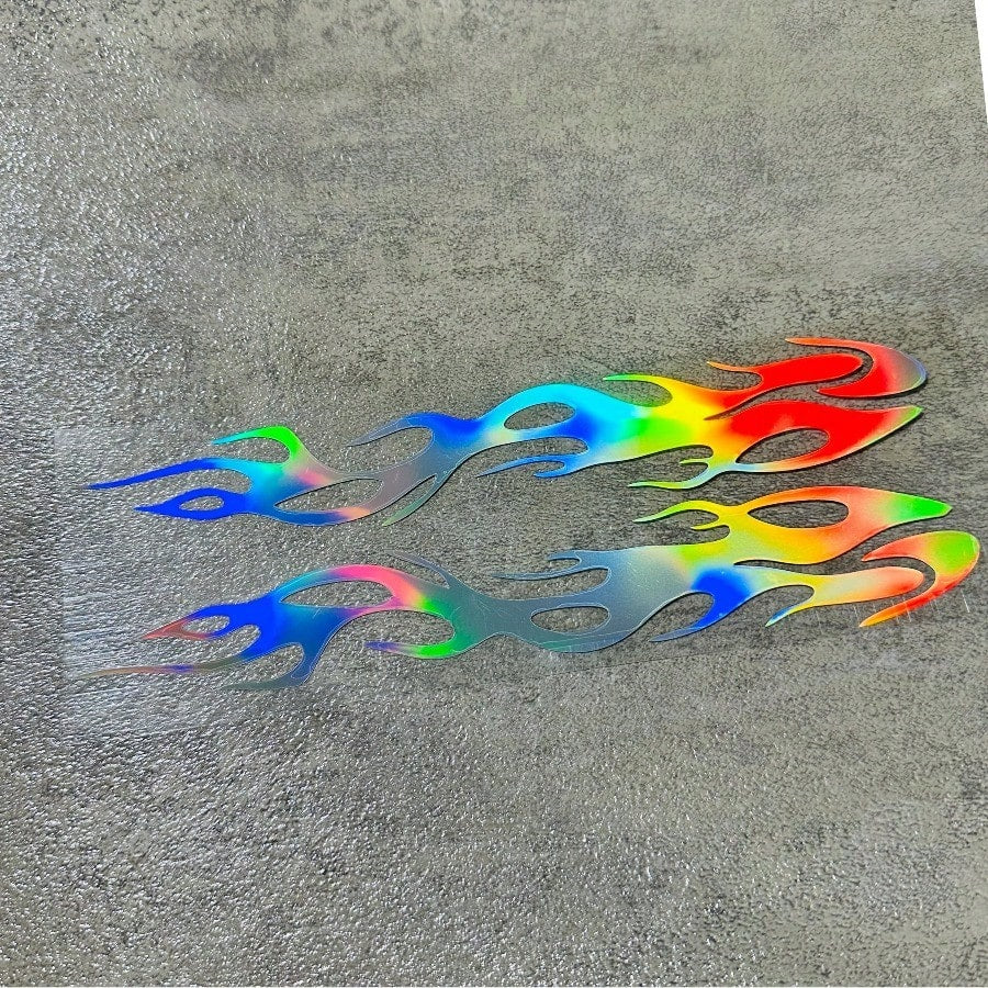 2pcs Reflective Flame Patch- Vehicles- Vivid And Colorful For Motorcycles And Cars- PVC- Reflective Stickers- Self Adhesive- Asymmetric Shape- High Visibility Safety Decoration- Motorcycle Pat