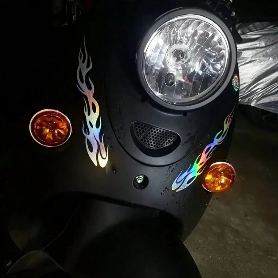 2pcs Reflective Flame Patch- Vehicles- Vivid And Colorful For Motorcycles And Cars- PVC- Reflective Stickers- Self Adhesive- Asymmetric Shape- High Visibility Safety Decoration- Motorcycle Pat