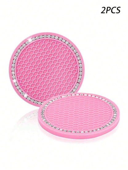 2PCS Rhinestone Studded Car Cup Holder Coasters, Highly Attractive Anti-Slip Silent Heat-Resistant Cup Holders, Essential Car Interior Accessory