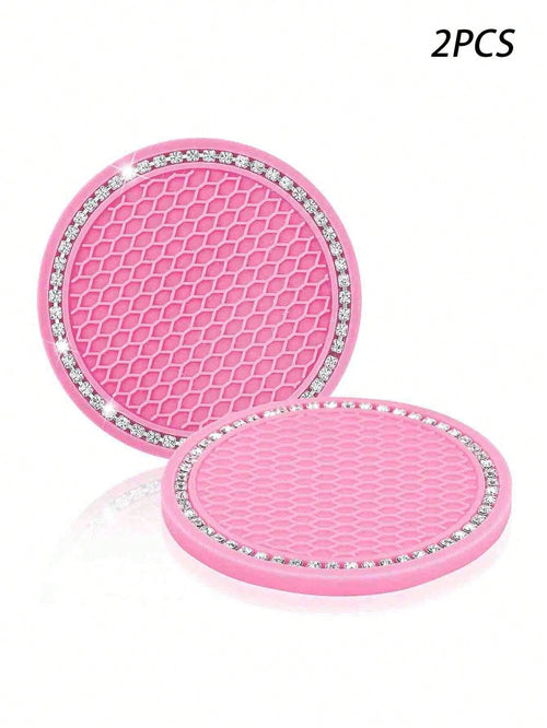 2PCS Rhinestone Studded Car Cup Holder Coasters, Highly Attractive Anti-Slip Silent Heat-Resistant Cup Holders, Essential Car Interior Accessory