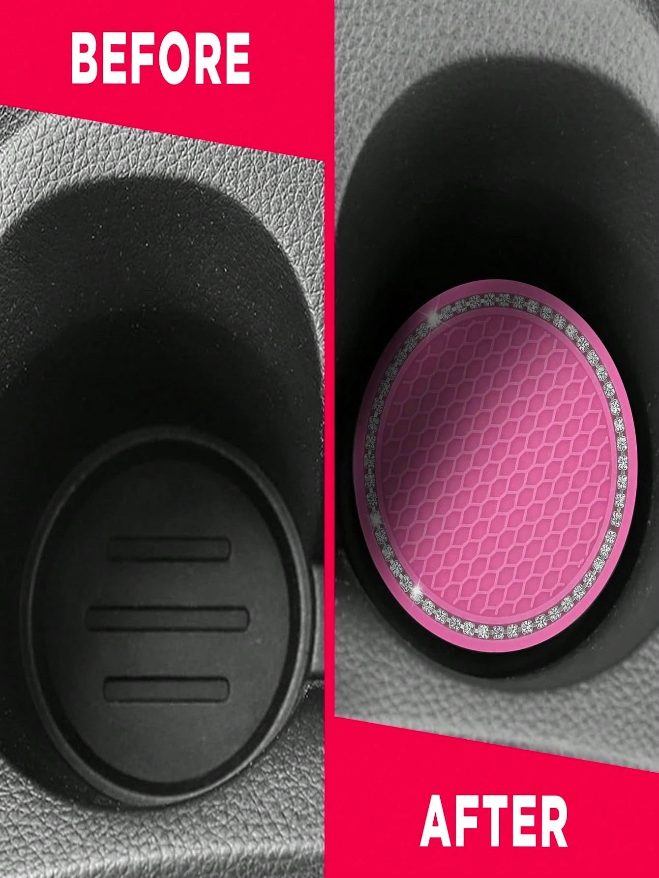 2PCS Rhinestone Studded Car Cup Holder Coasters, Highly Attractive Anti-Slip Silent Heat-Resistant Cup Holders, Essential Car Interior Accessory