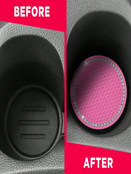 2PCS Rhinestone Studded Car Cup Holder Coasters, Highly Attractive Anti-Slip Silent Heat-Resistant Cup Holders, Essential Car Interior Accessory
