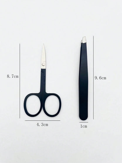 2pcs/Set, 1 Black Eyebrow Scissors + 1 Black Eyebrow Tweezer, Eyebrow Grooming Kit, Beauty Tools, Suitable For Home And Commercial Use, Travel Friendly, Distribution, Gift For Girls, Home Decor, Vanit