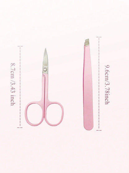 2pcs/Set, 1 Black Eyebrow Scissors + 1 Black Eyebrow Tweezer, Eyebrow Grooming Kit, Beauty Tools, Suitable For Home And Commercial Use, Travel Friendly, Distribution, Gift For Girls, Home Decor, Vanit