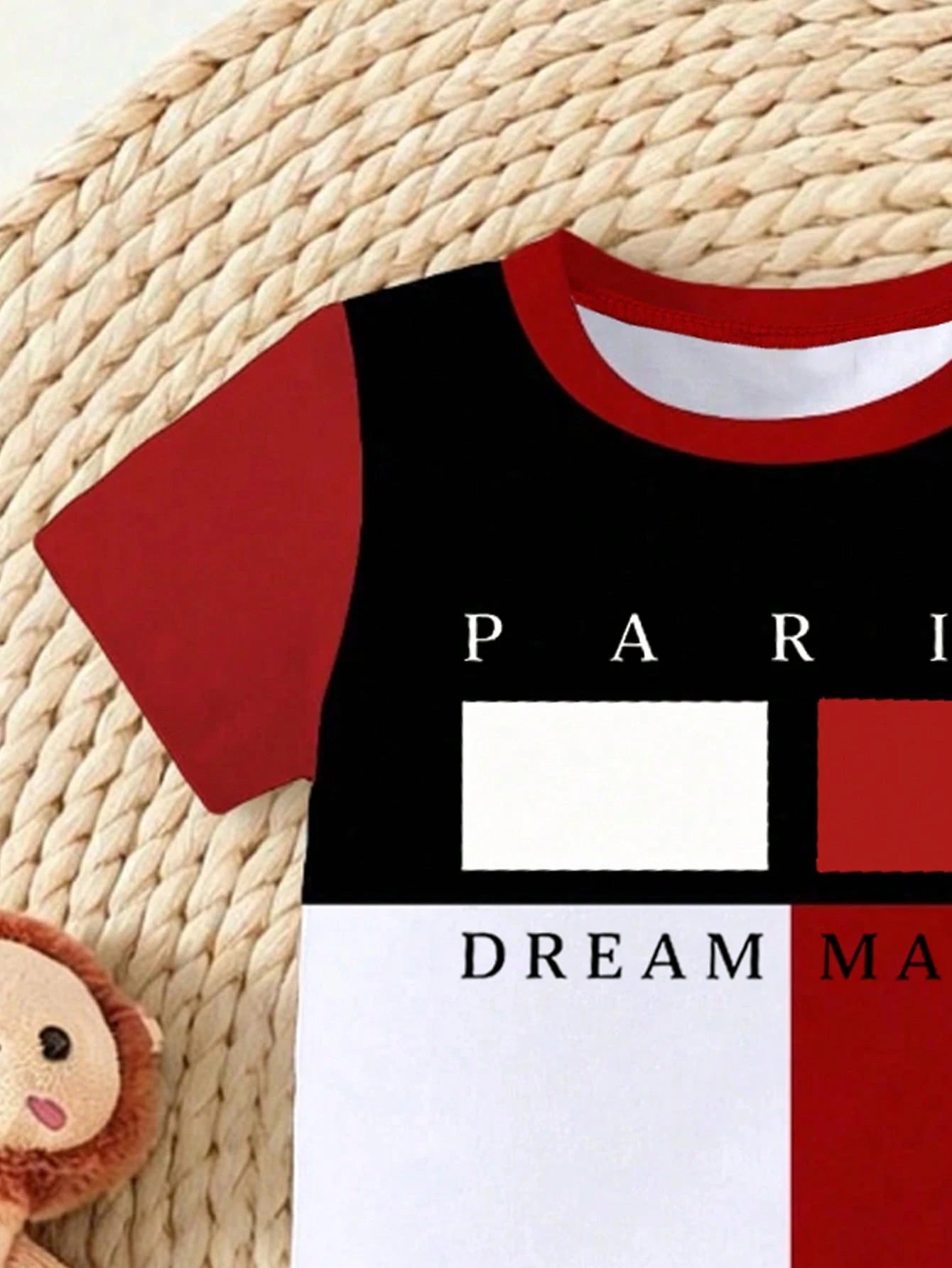2pcs/Set Baby Boy Black And Red Paris & DREAM MAKER Letter Print Colorblock T-Shirt And Shorts Set,Summer Street Life Casual Graphic Street Fashion