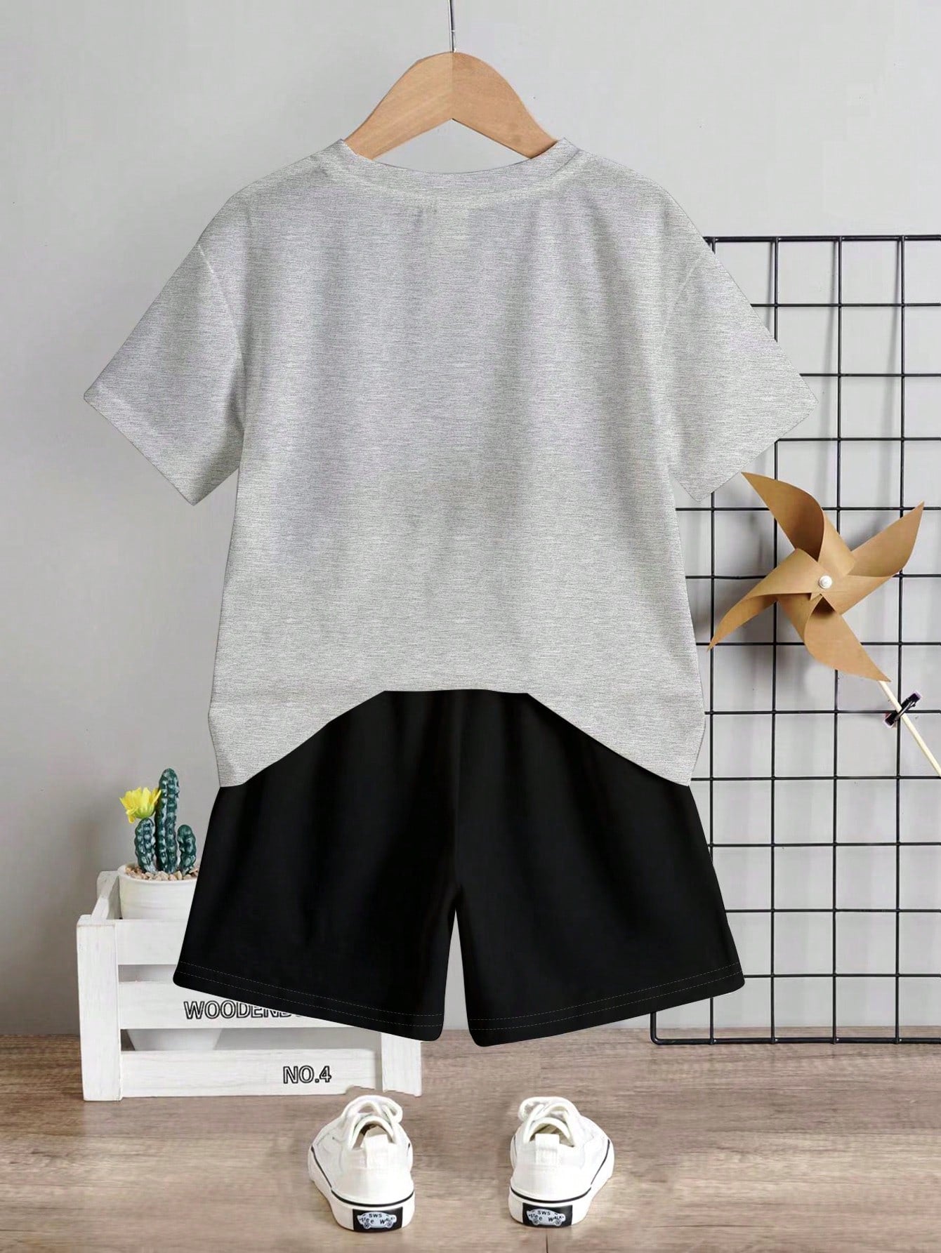2pcs/Set Baby Boy Black Summer Casual Cute Family Matching,Minimalist Round Neck Short Sleeve T-Shirt And Shorts Set,""Dad Hero"" Slogan Graphic Print