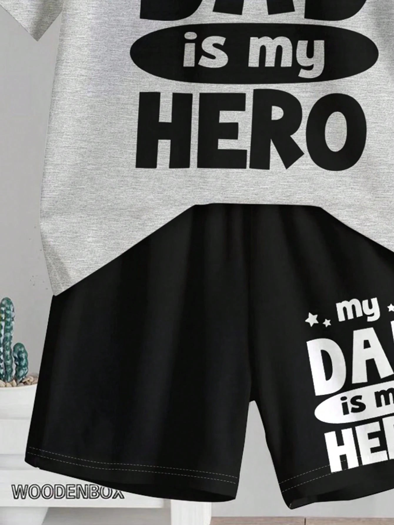 2pcs/Set Baby Boy Black Summer Casual Cute Family Matching,Minimalist Round Neck Short Sleeve T-Shirt And Shorts Set,""Dad Hero"" Slogan Graphic Print