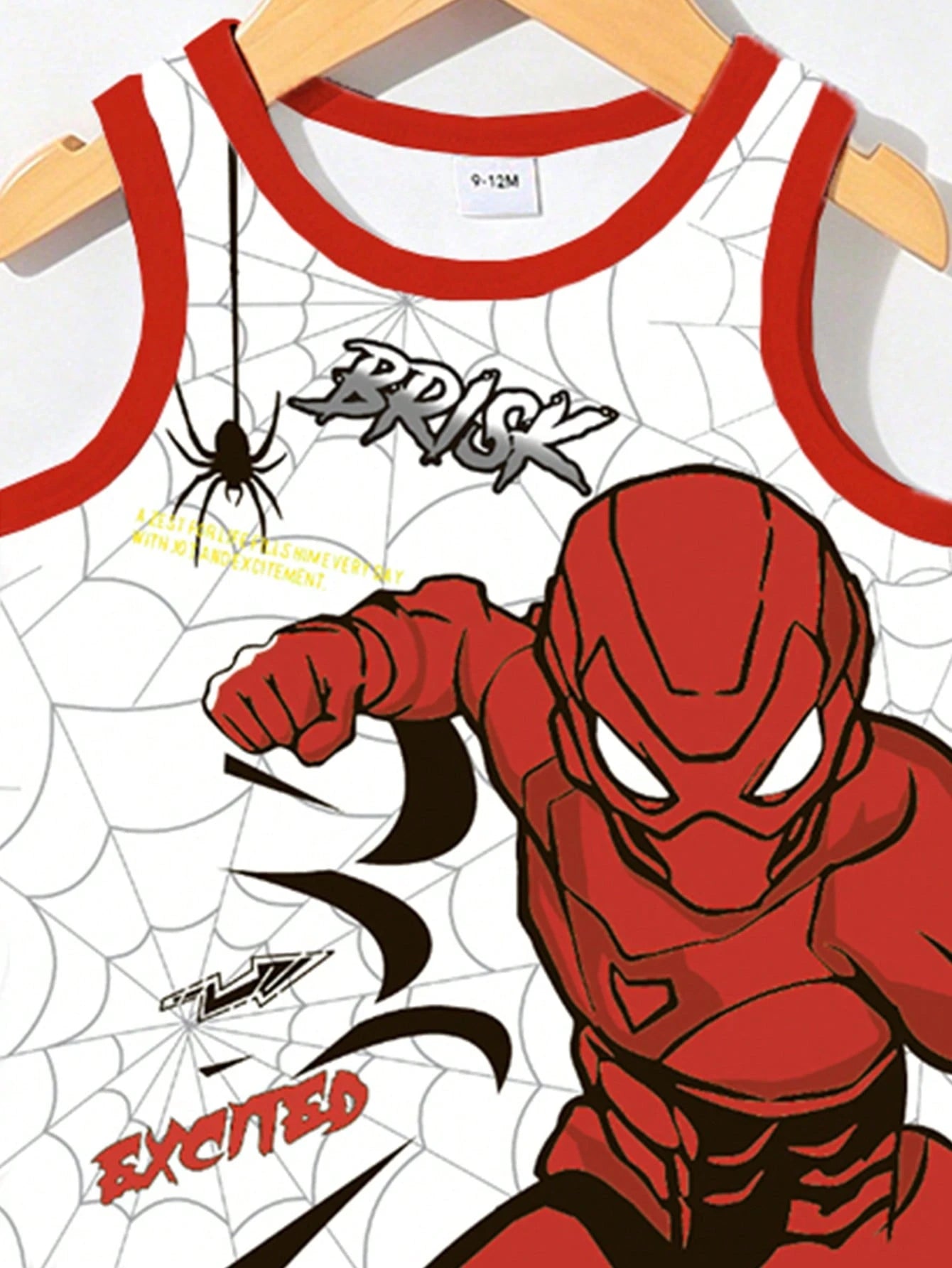 2pcs/Set Baby Boy Casual Streetwear Outfit Spider & Superhero Graphic Letter Print Round Neck Tank Top & Shorts White And Red Summer Cute Beach