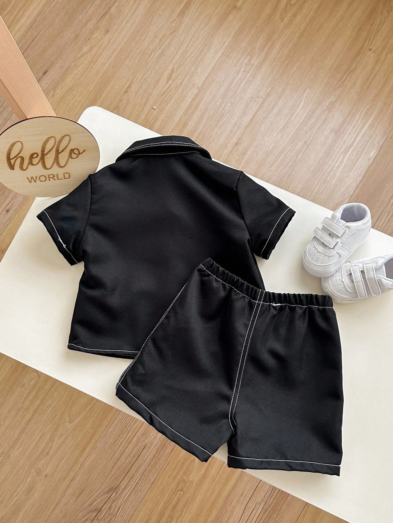 2pcs/Set Baby Boy/Girl Casual School Chic Oversized Top/Shirt With Elastic Waist Shorts Outfit, Suitable For Spring/Summer Indoor And Outdoor Wear