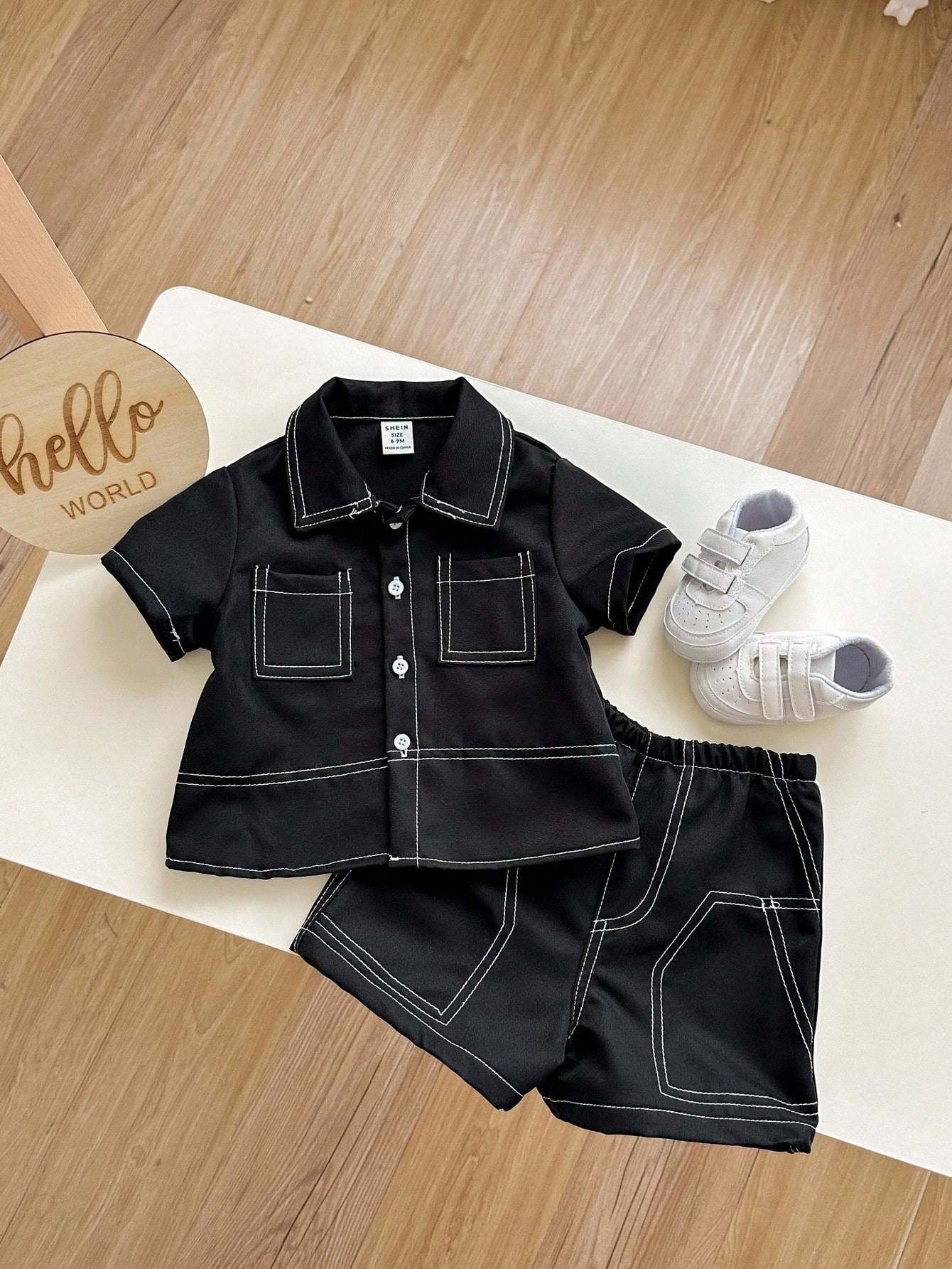 2pcs/Set Baby Boy/Girl Casual School Chic Oversized Top/Shirt With Elastic Waist Shorts Outfit, Suitable For Spring/Summer Indoor And Outdoor Wear