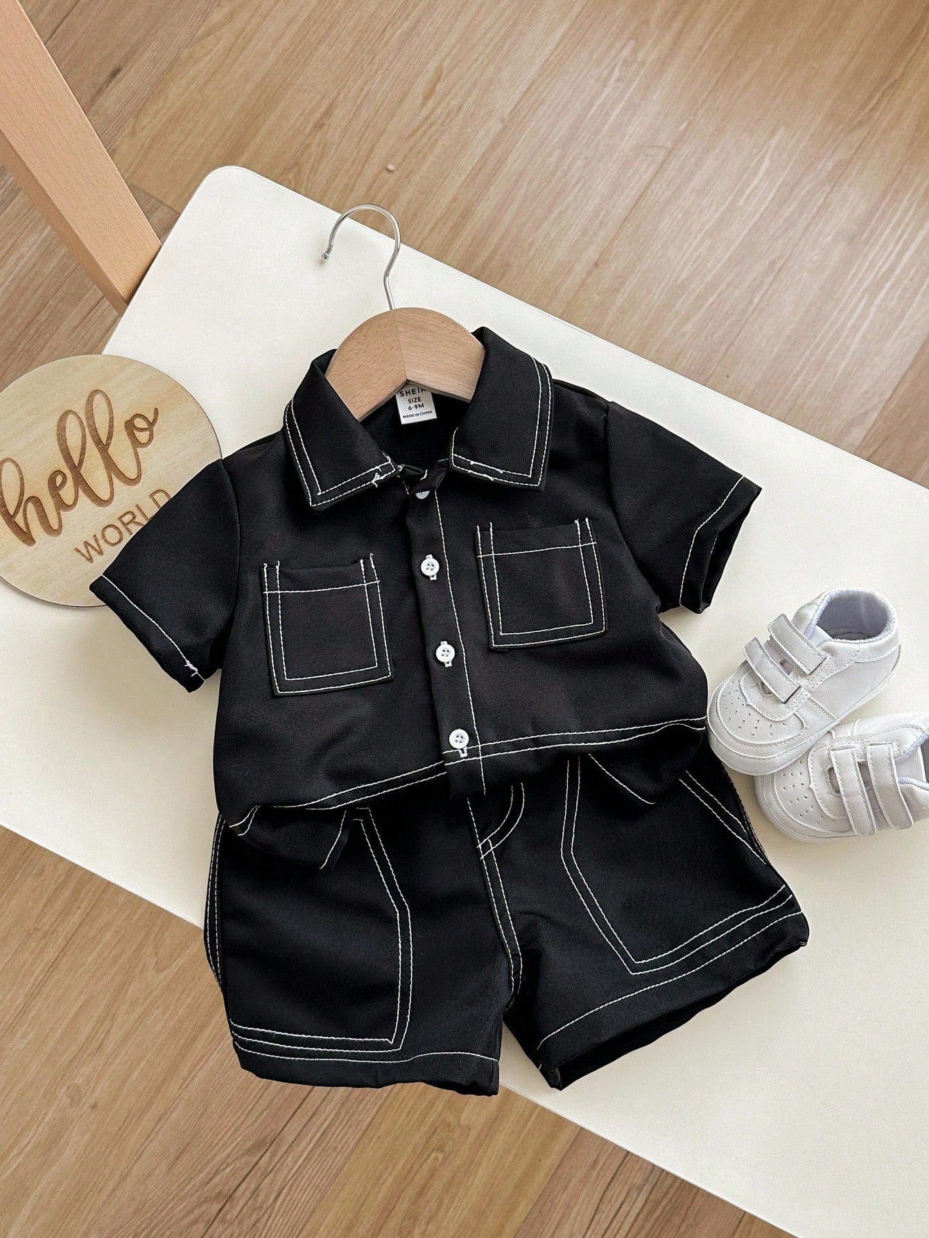 2pcs/Set Baby Boy/Girl Casual School Chic Oversized Top/Shirt With Elastic Waist Shorts Outfit, Suitable For Spring/Summer Indoor And Outdoor Wear