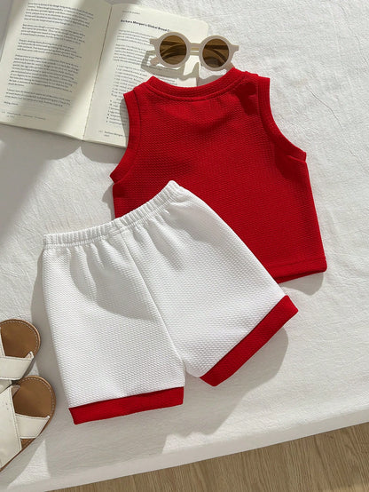 2pcs/Set Baby Boy Summer Casual Cute Cartoon Bear Pattern Hooded Vest&Shorts Set,Kids Outfit For Outfits Toddler Clothes