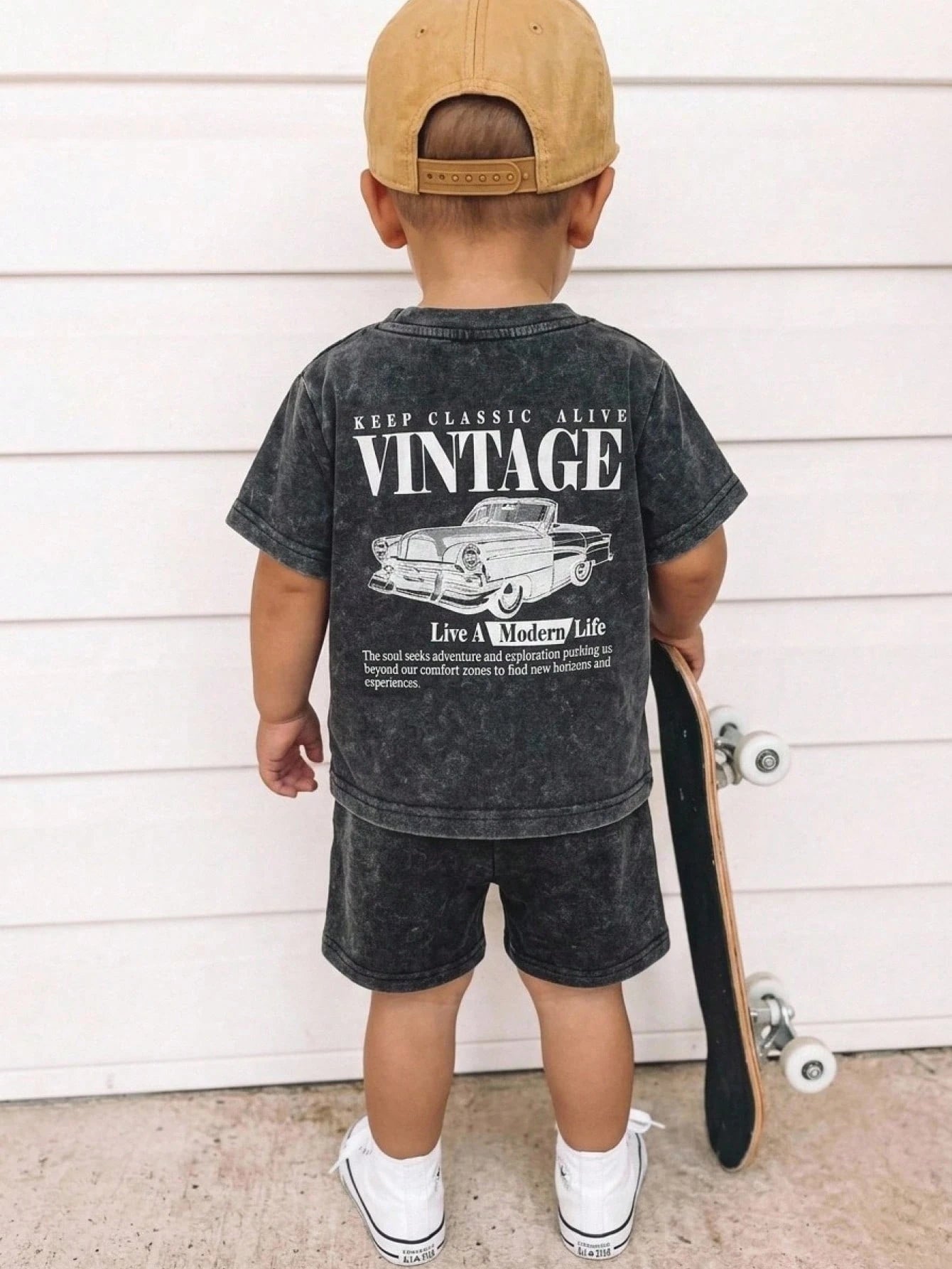 2pcs/Set Baby Boy Summer Casual Street Style Denim Knit Top And Denim Shorts Set, Infant Boy Outfit, Denim Set, T-Shirt Set, Holiday Set, Summer Set, Racing Set