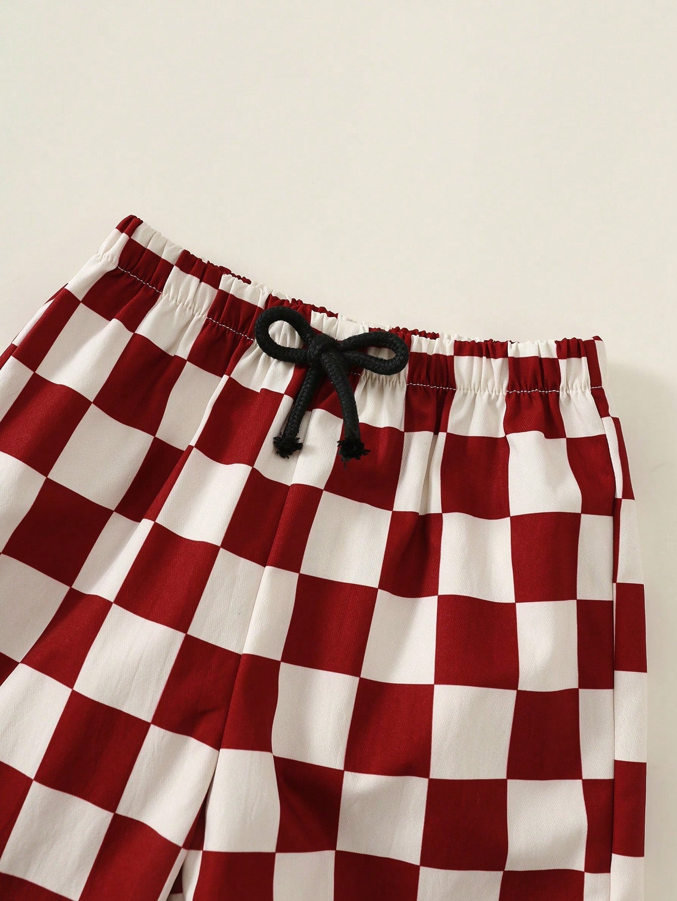 2pcs/Set Baby Boy Summer Street Style Cute Casual Knit Printed T-Shirt & Checkered Long Pants Set, Red Outfit, Streetwear Set, Infant Boy Outfit, Cute Outfit