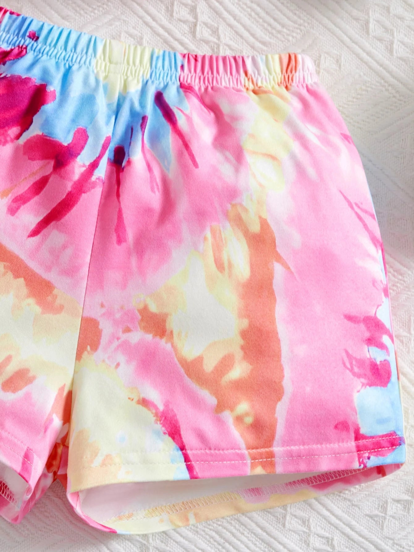 2pcs/Set Baby Girl Round Neck Short Sleeve Top And Elastic Waist Shorts, Suitable For Summer