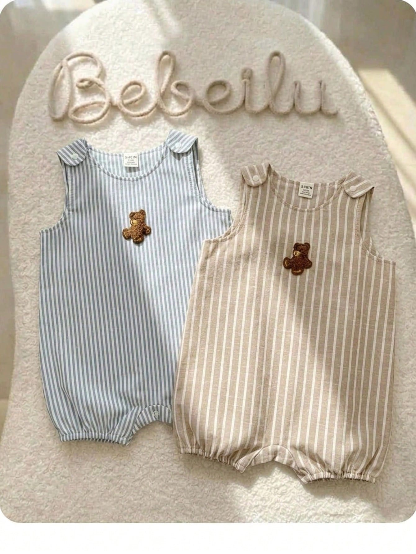 2pcs/Set Newborn Baby Boys Cute Poplin Solid Color Vest & Overall, Summer