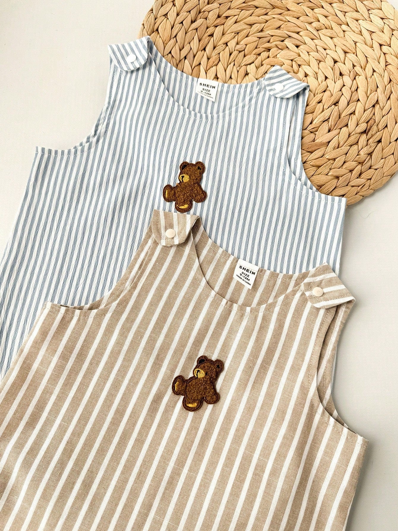 2pcs/Set Newborn Baby Boys Cute Poplin Solid Color Vest & Overall, Summer