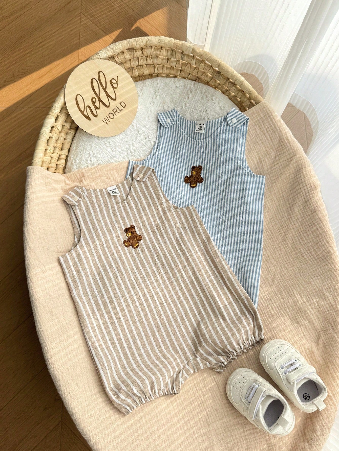 2pcs/Set Newborn Baby Boys Cute Poplin Solid Color Vest & Overall, Summer