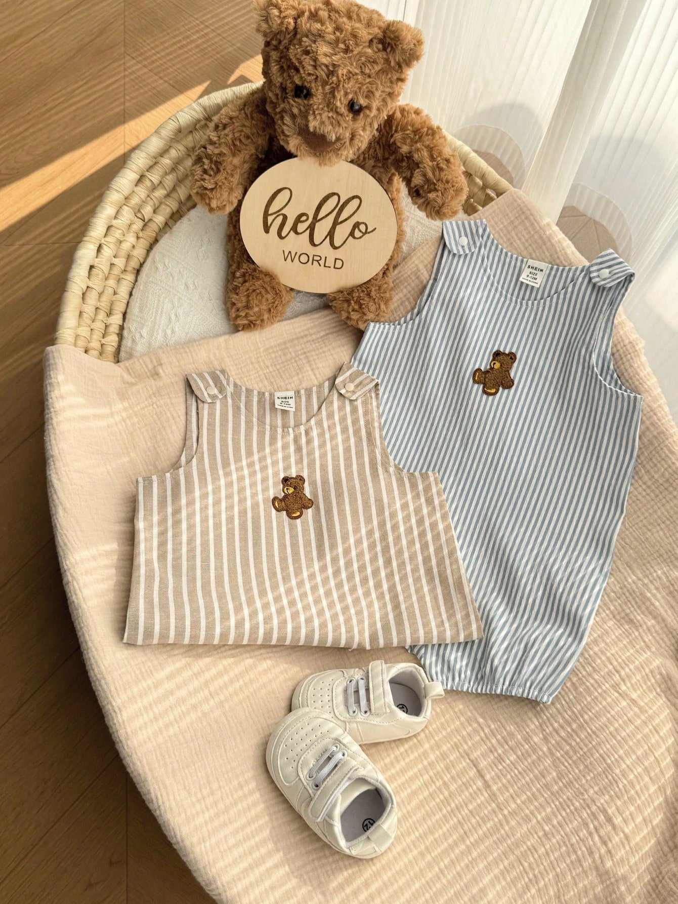 2pcs/Set Newborn Baby Boys Cute Poplin Solid Color Vest & Overall, Summer