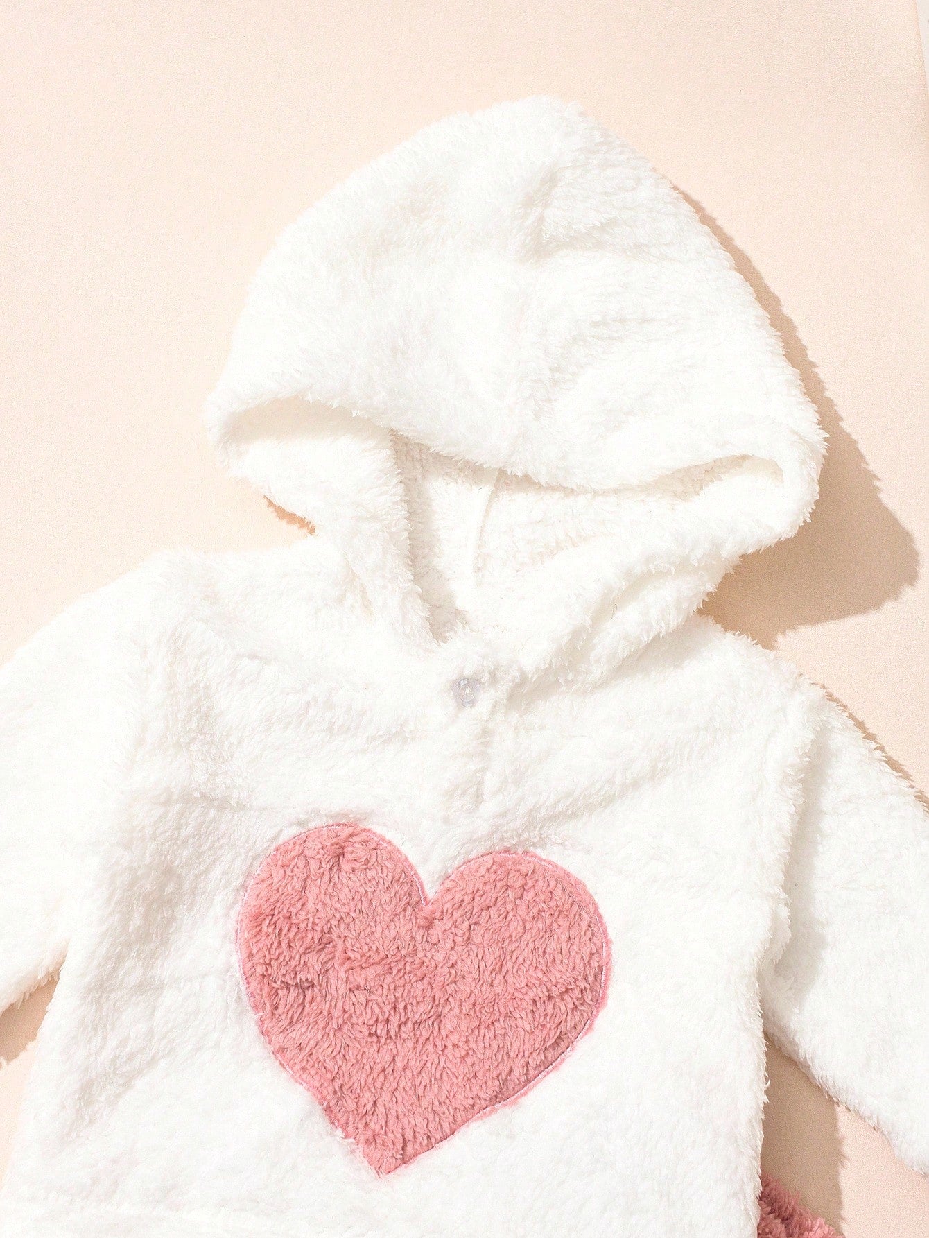 2pcs/Set Newborn Girls' Warm Heart Embroidery Fleece Outfits Hooded Sweatshirt And Pants Outfit For Autumn/ Off-White Dusty Pink Cute Western